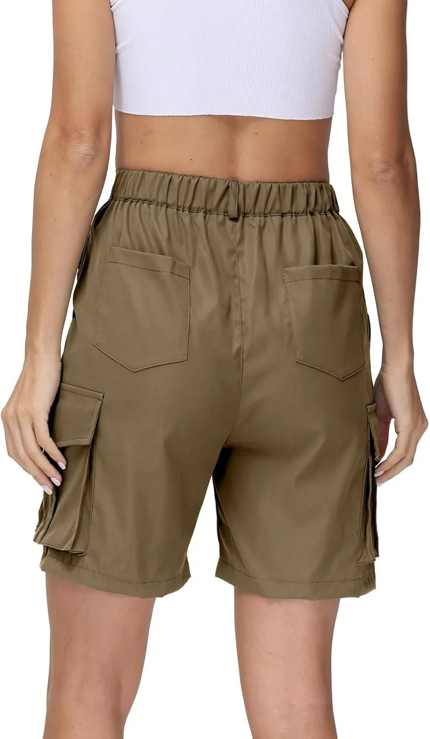 Shorts for Women Y2k Elastic High Waist Cargo Shorts Casual Knee Length Bermuda Shorts Summer Long Shorts with Pocket