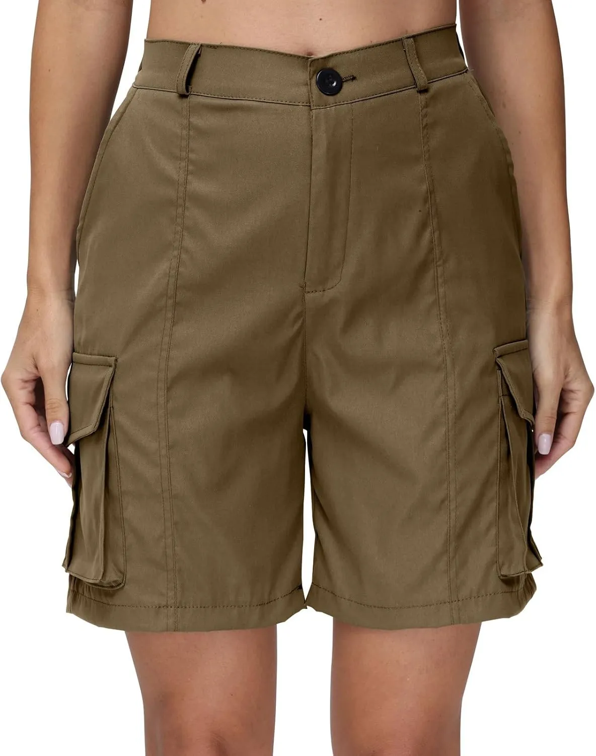 Shorts for Women Y2k Elastic High Waist Cargo Shorts Casual Knee Length Bermuda Shorts Summer Long Shorts with Pocket