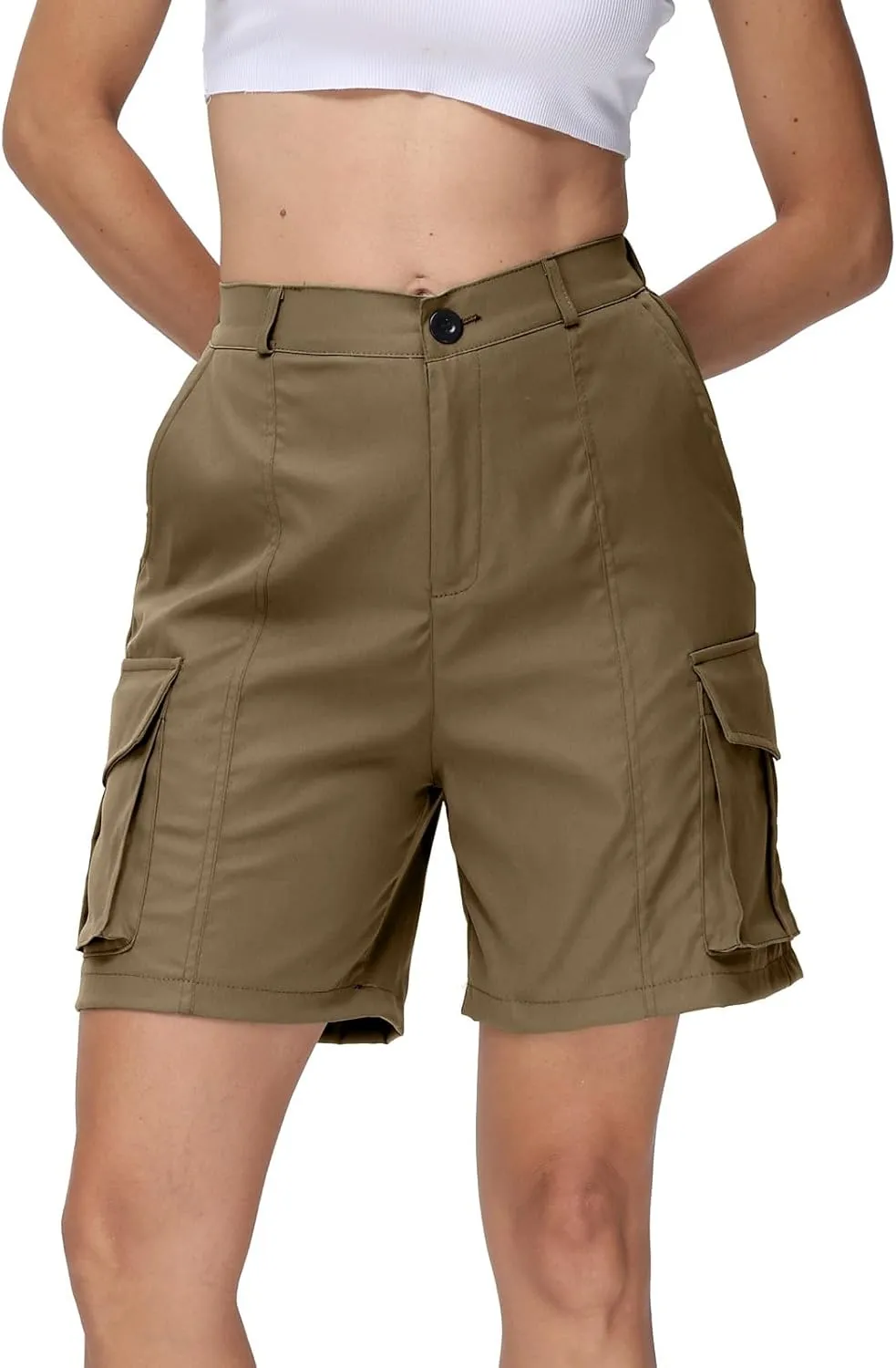 Shorts for Women Y2k Elastic High Waist Cargo Shorts Casual Knee Length Bermuda Shorts Summer Long Shorts with Pocket
