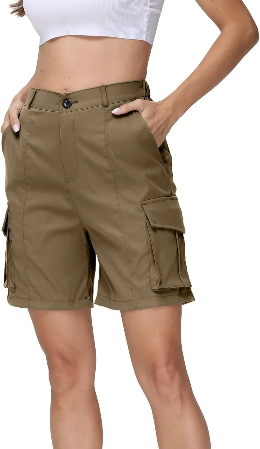 Shorts for Women Y2k Elastic High Waist Cargo Shorts Casual Knee Length Bermuda Shorts Summer Long Shorts with Pocket