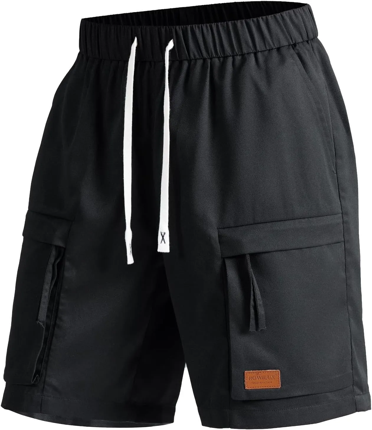 Sinzelimin Men's Cargo Shorts Fashion Multiple Pockets Lace up Elastic Waist Comfy Breathable Workwear Fishing Cropped Pants