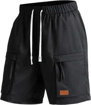 Sinzelimin Men's Cargo Shorts Fashion Multiple Pockets Lace up Elastic Waist Comfy Breathable Workwear Fishing Cropped Pants