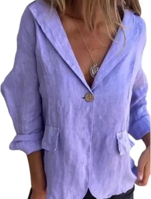 Southwestm Cotton and Linen Casual Lapel Single-Button Thin Coat, Summer Long Sleeve Loose Casual Comfy Blazer for Women