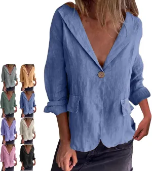 Southwestm Cotton and Linen Casual Lapel Single-Button Thin Coat, Women Summer Long Sleeve Loose Casual Comfy Blazer