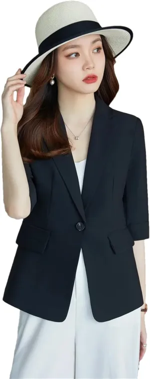 Spring Summer Women Blazer Jacket Half Sleeve Office Ladies Work Business Uniform Outerwear
