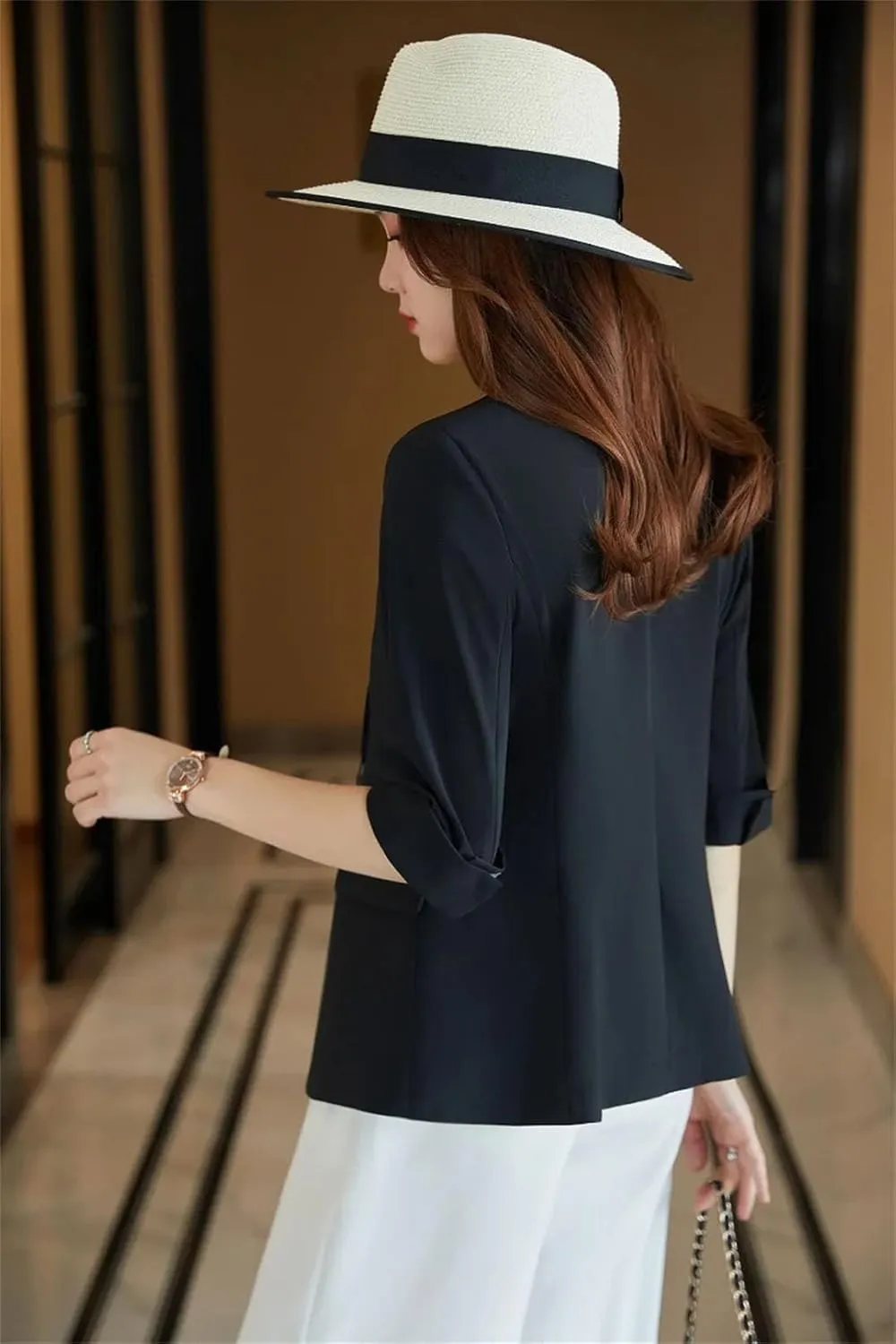 Spring Summer Women Blazer Jacket Half Sleeve Office Ladies Work Business Uniform Outerwear