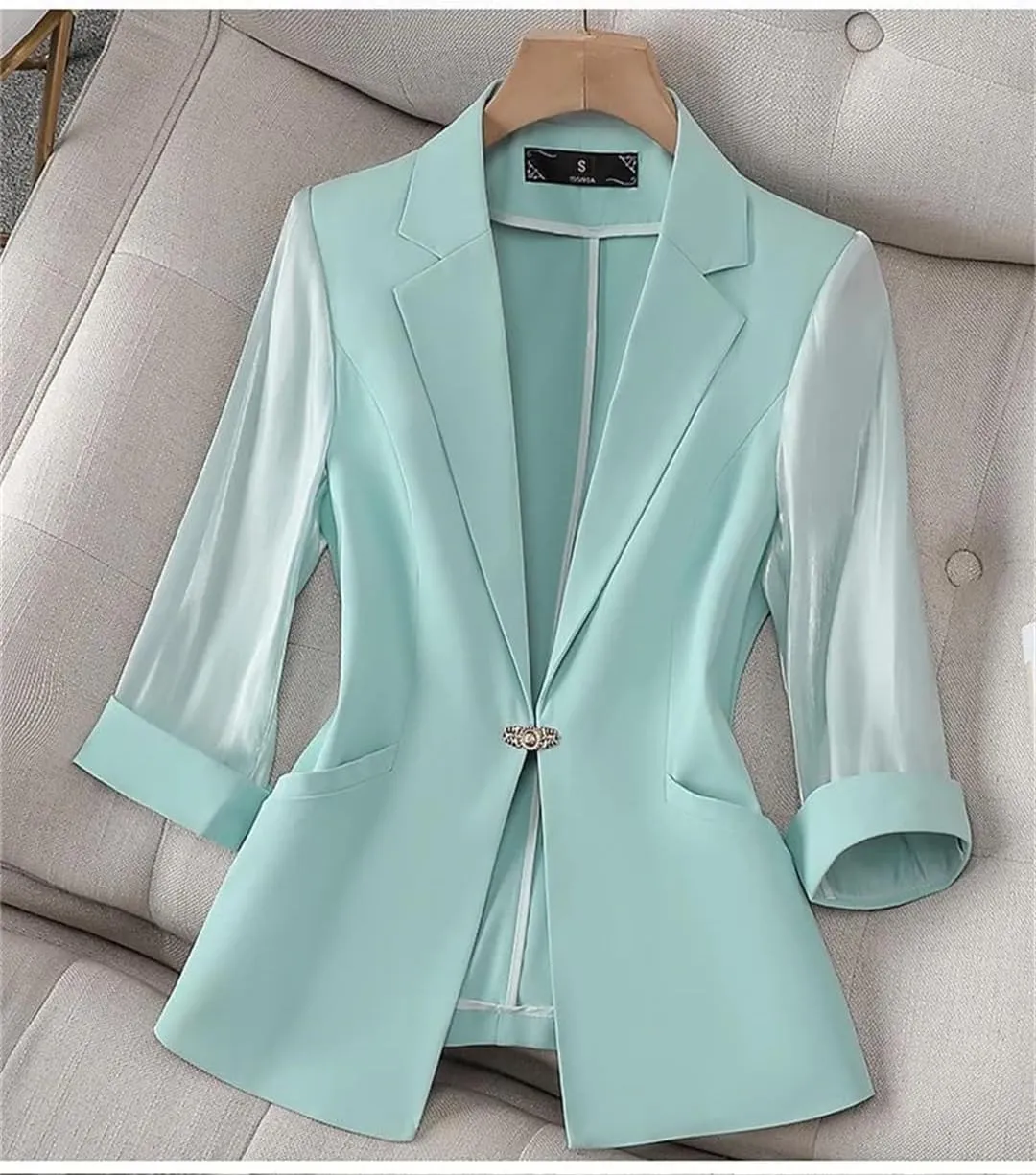 Spring Summer Women Blazers Mesh Seven-Quarter Sleeve Thin Office Lady Suit Jacket