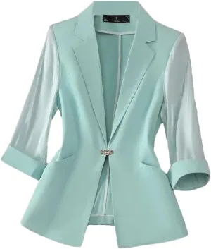 Spring Summer Women Blazers Mesh Seven-Quarter Sleeve Thin Office Lady Suit Jacket