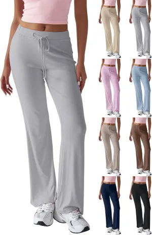 Straight Leg Yoga Pants for Women High Waisted Cotton Lounge Pants Drawstring Elastic Waist Cotton Stretchy Yoga Pants