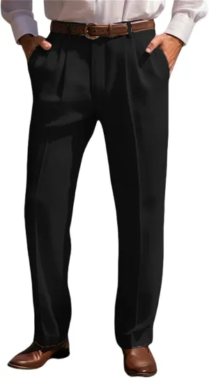 Suit Dress Pants for Men Vintage Slim Fit Stretchy Pant Cotton Linen Breathable Straight Leg Trousers Pleated Slacks