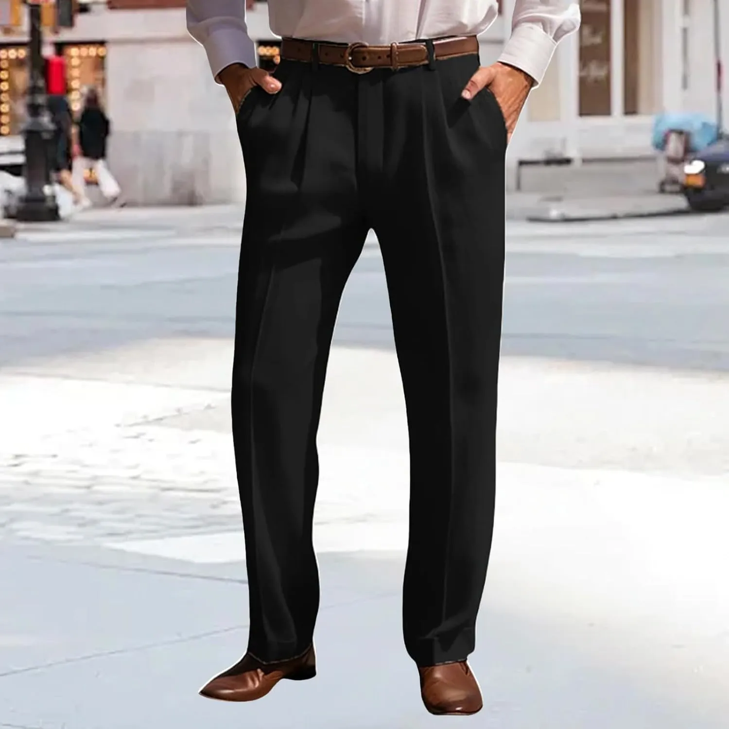 Suit Dress Pants for Men Vintage Slim Fit Stretchy Pant Cotton Linen Breathable Straight Leg Trousers Pleated Slacks