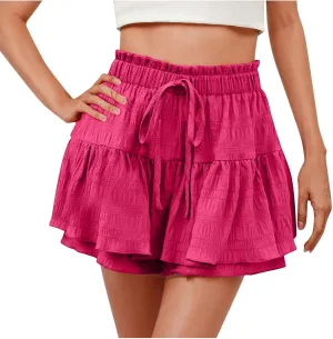 Summer Skirts for Women Casual High Waisted Drawstring Ruffle Layer Skort Shorts Fashion Flowy Beach Short Pants