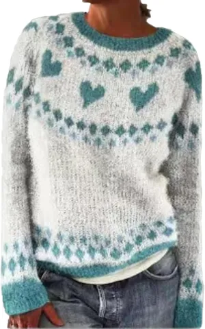 Sweater for Women Knitted Long Sleeve Sweater Tops Fair Isle Print Ugly Christmas Pullover Retro Crewneck Sweaters