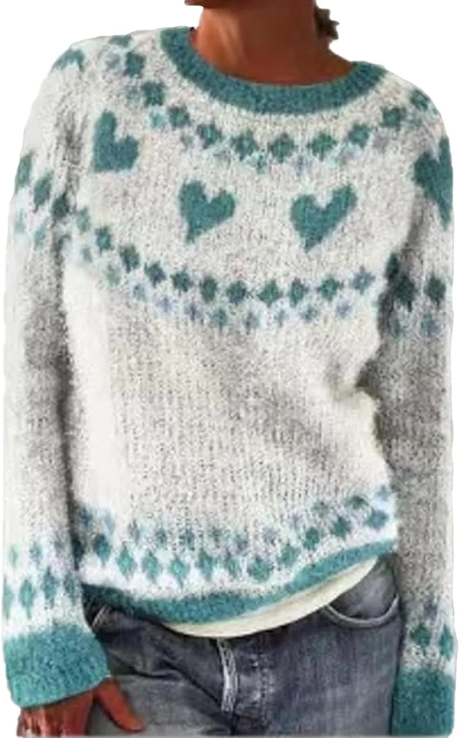 Sweater for Women Knitted Long Sleeve Sweater Tops Fair Isle Print Ugly Christmas Pullover Retro Crewneck Sweaters