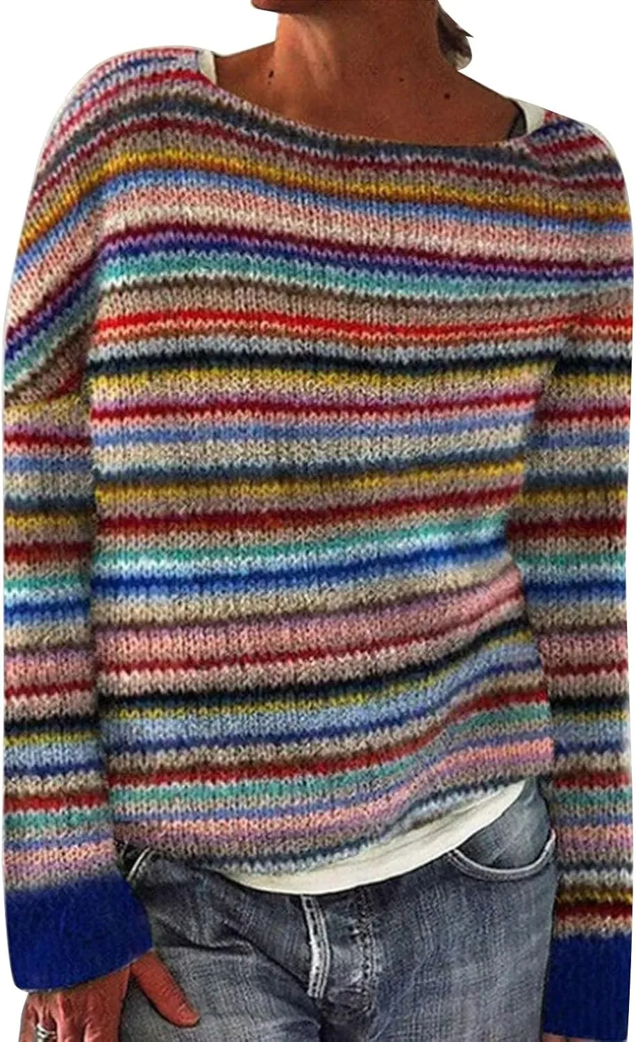 Sweater for Women Knitted Long Sleeve Sweater Tops Fair Isle Print Ugly Christmas Pullover Retro Crewneck Sweaters