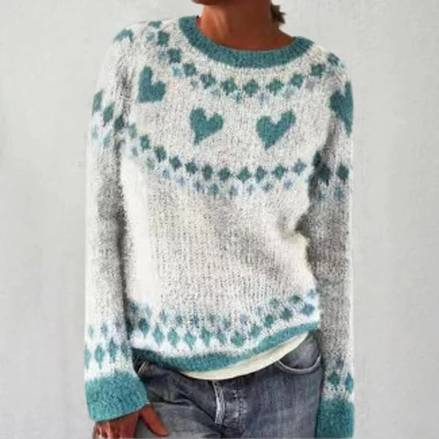 Sweater for Women Knitted Long Sleeve Sweater Tops Fair Isle Print Ugly Christmas Pullover Retro Crewneck Sweaters
