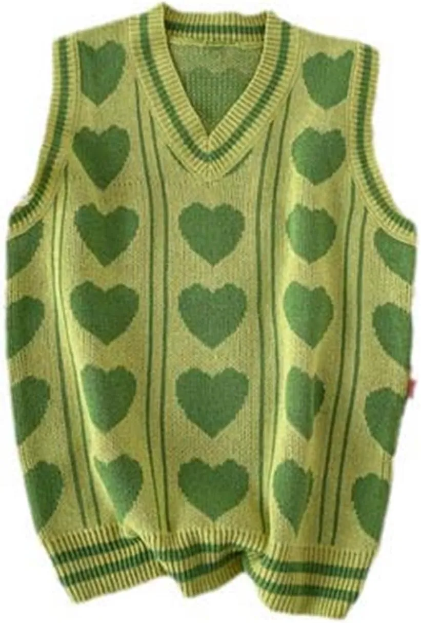 Sweet Sweater Vests Men Heart Printed Couple Knitted V-Neck Stylish Sleeveless Clothing Hombre Jumpers