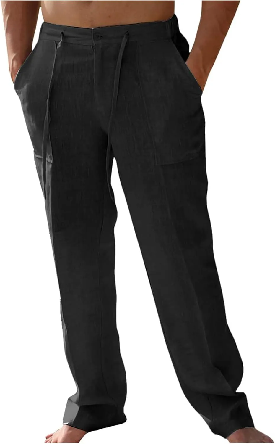 Thatrich Mens Casual Linen Pants Casual Elastic Waist Loose Fit Beach Pant Breathable Workout Running Yoga Trousers Slacks