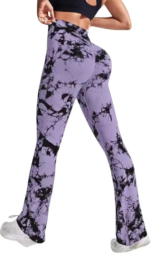 Tie Dye Printing Flare Yoga Pants for Women - Soft High Waist Bootcut Leggings Palazzo Pants for Women Bootleg Work Pants