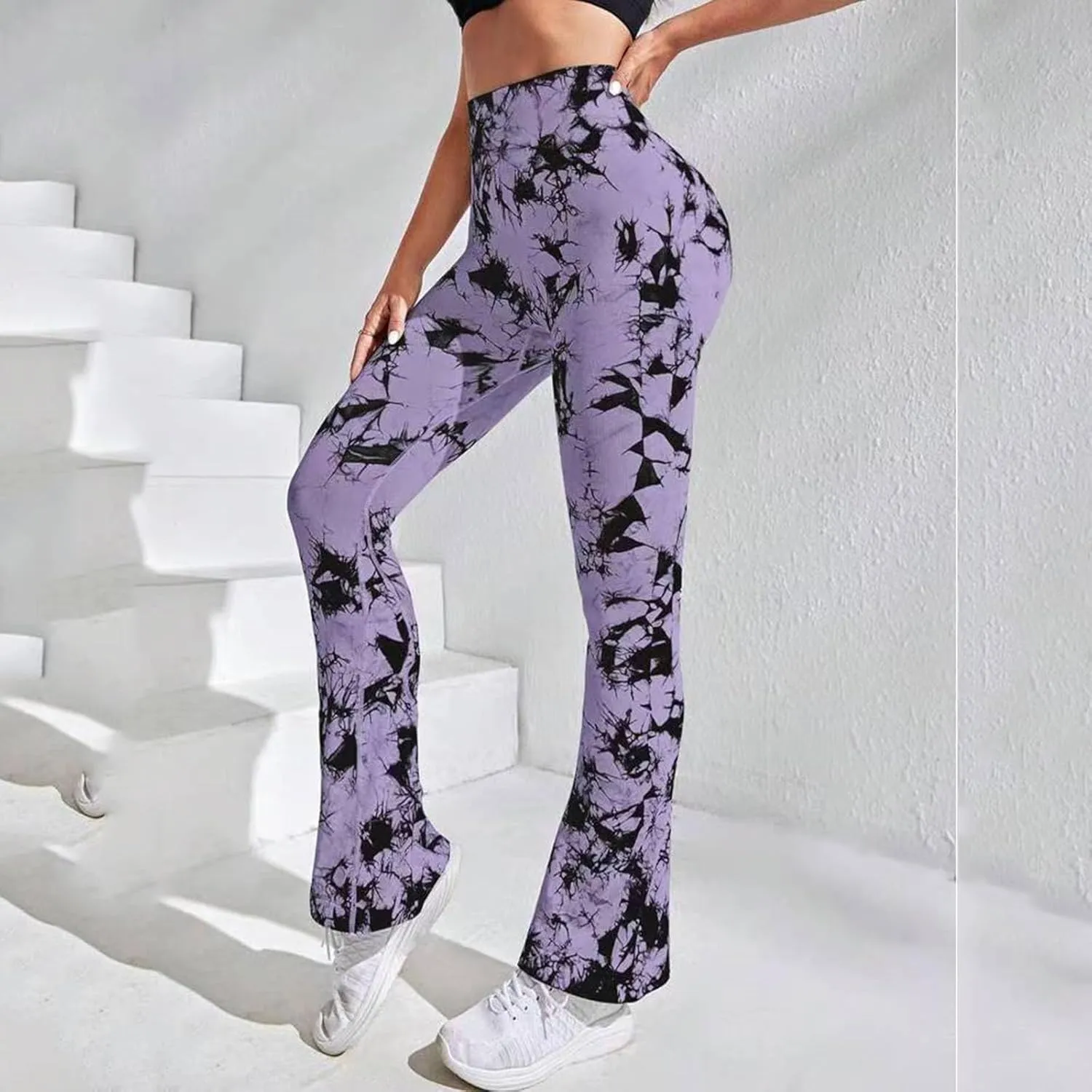Tie Dye Printing Flare Yoga Pants for Women - Soft High Waist Bootcut Leggings Palazzo Pants for Women Bootleg Work Pants