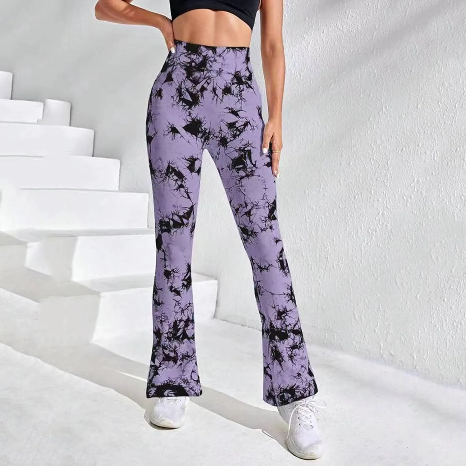 Tie Dye Printing Flare Yoga Pants for Women - Soft High Waist Bootcut Leggings Palazzo Pants for Women Bootleg Work Pants
