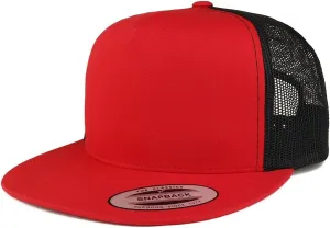 Trendy Apparel Shop Flexfit Brand 5 Panel 2 Tone Flatbill Mesh Classic Snapback Cap