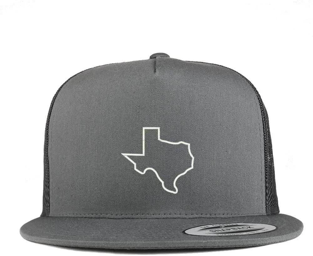 Trendy Apparel Shop Flexfit XXL Texas State Outline Embroidered 5 Panel Flatbill Trucker Mesh Cap