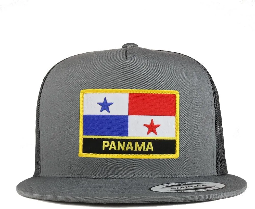 Trendy Apparel Shop Panama Flag 5 Panel Flatbill Trucker Mesh Snapback Cap