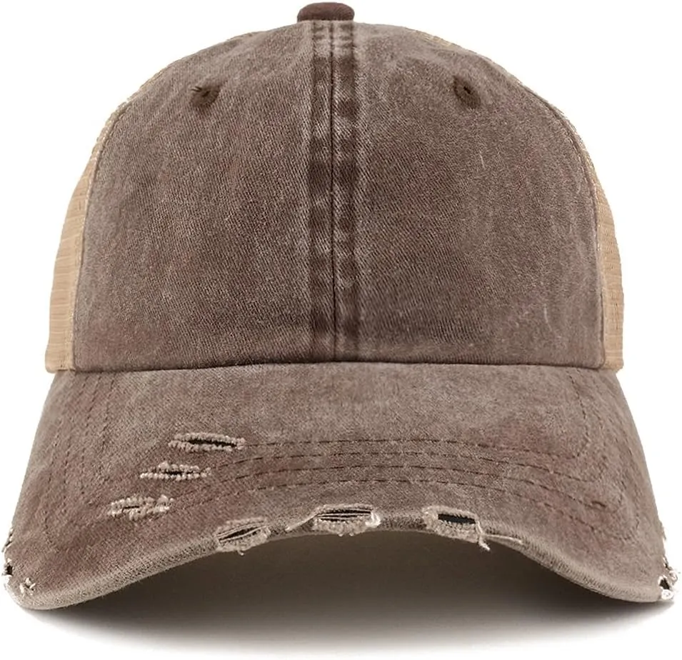 Trendy Apparel Shop Pigment Dyed Front Mesh Back Frayed Bill Trucker Cap