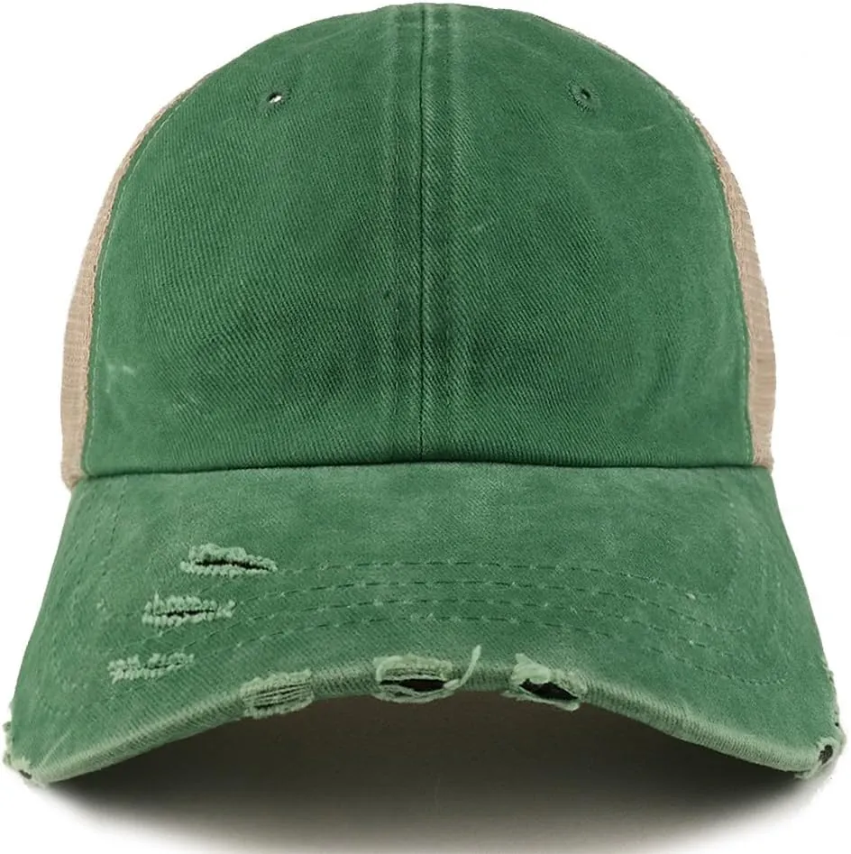 Trendy Apparel Shop Pigment Dyed Front Mesh Back Frayed Bill Trucker Cap