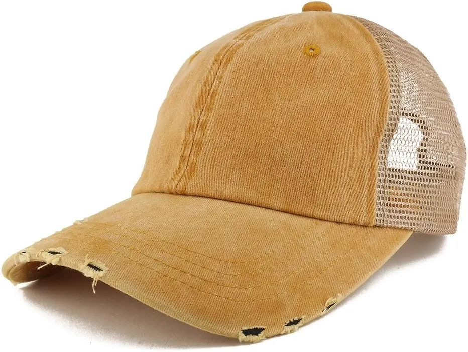 Trendy Apparel Shop Pigment Dyed Front Mesh Back Frayed Bill Trucker Cap