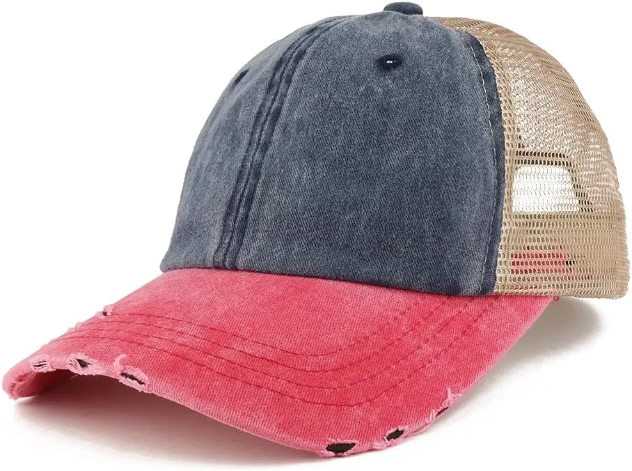Trendy Apparel Shop Pigment Dyed Front Mesh Back Frayed Bill Trucker Cap