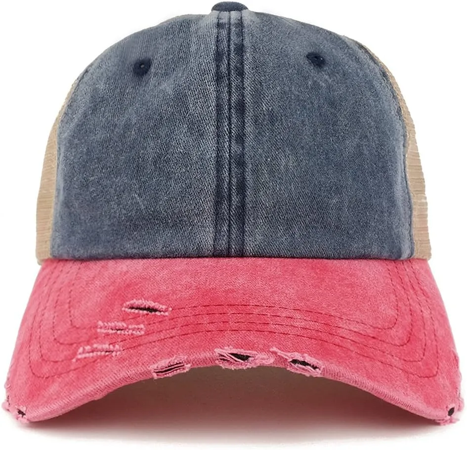 Trendy Apparel Shop Pigment Dyed Front Mesh Back Frayed Bill Trucker Cap