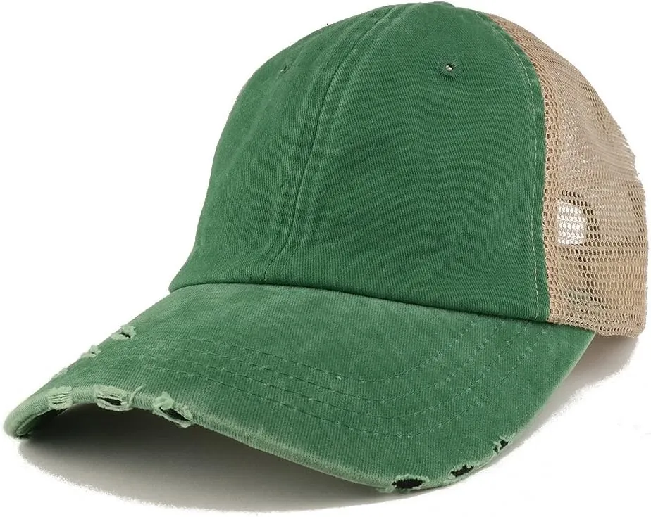 Trendy Apparel Shop Pigment Dyed Front Mesh Back Frayed Bill Trucker Cap