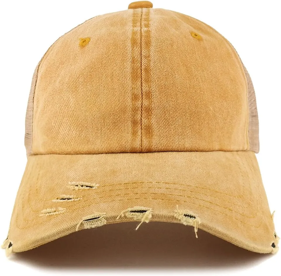 Trendy Apparel Shop Pigment Dyed Front Mesh Back Frayed Bill Trucker Cap