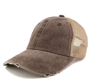 Trendy Apparel Shop Pigment Dyed Front Mesh Back Frayed Bill Trucker Cap