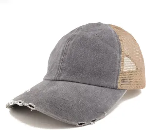 Trendy Apparel Shop Pigment Dyed Front Mesh Back Frayed Bill Trucker Cap