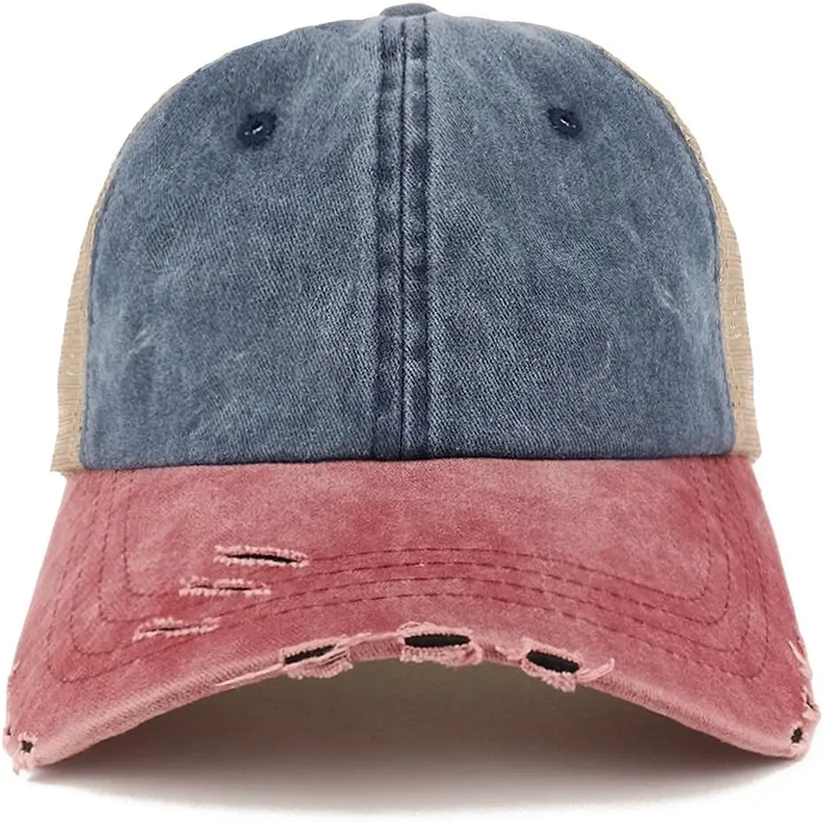 Trendy Apparel Shop Pigment Dyed Front Mesh Back Frayed Bill Trucker Cap
