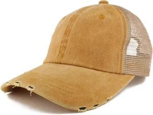 Trendy Apparel Shop Pigment Dyed Front Mesh Back Frayed Bill Trucker Cap