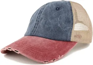 Trendy Apparel Shop Pigment Dyed Front Mesh Back Frayed Bill Trucker Cap