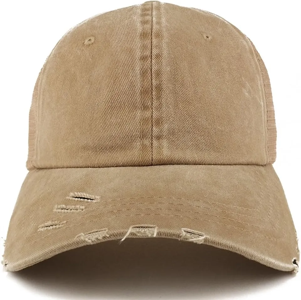 Trendy Apparel Shop Pigment Dyed Front Mesh Back Frayed Bill Trucker Cap