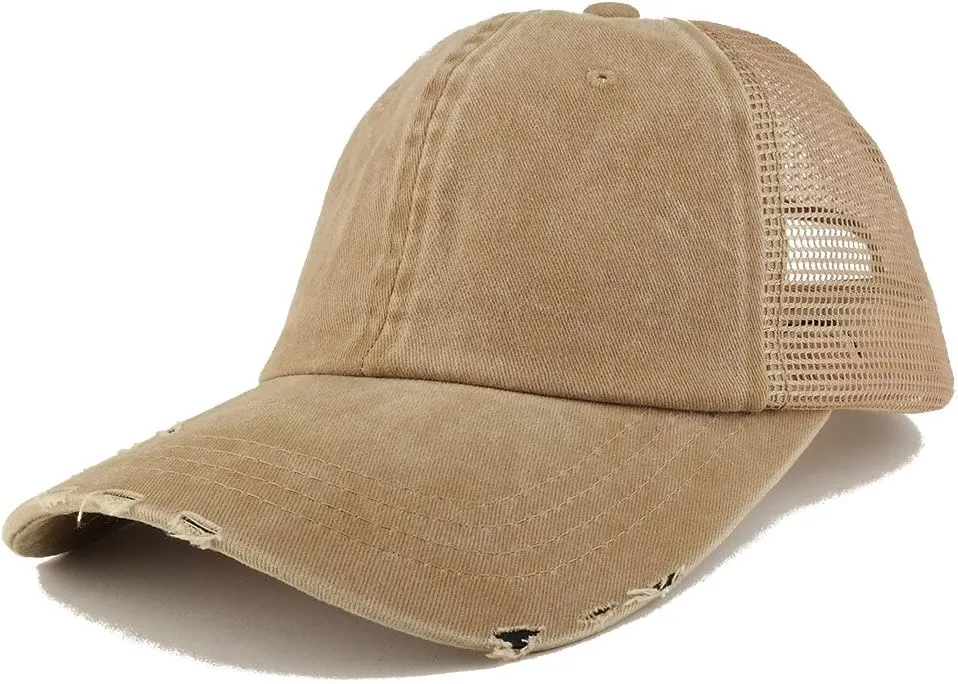 Trendy Apparel Shop Pigment Dyed Front Mesh Back Frayed Bill Trucker Cap
