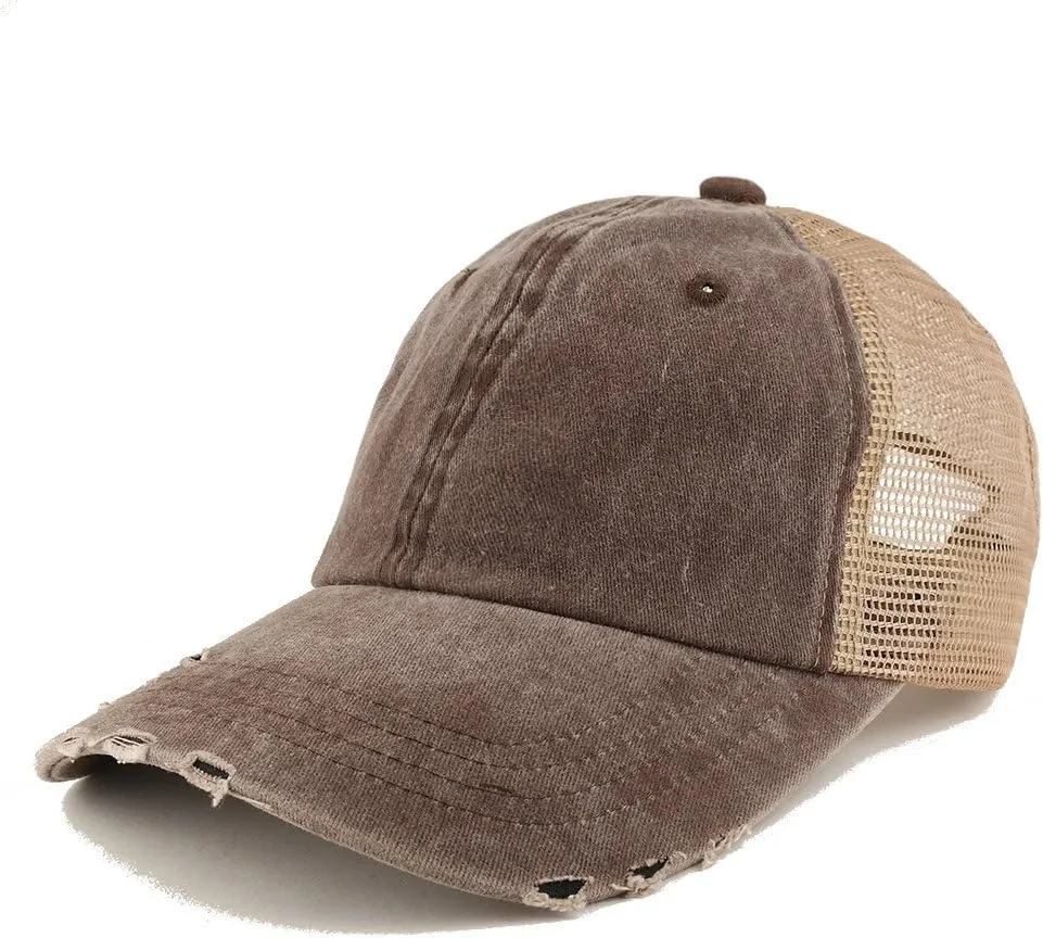 Trendy Apparel Shop Pigment Dyed Front Mesh Back Frayed Bill Trucker Cap