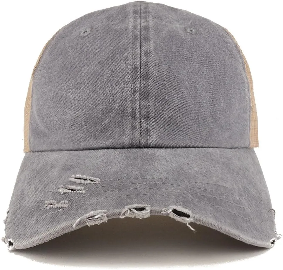 Trendy Apparel Shop Pigment Dyed Front Mesh Back Frayed Bill Trucker Cap