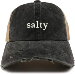 Trendy Apparel Shop Salty Embroidered Washed Front Mesh Back Frayed Bill Cap