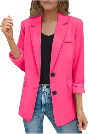 Trendy Blaze for Elegant Women 2024 Business Casual Buttoned Cardigan Suit Jacket Long Sleeve Lapel Padded Blazers