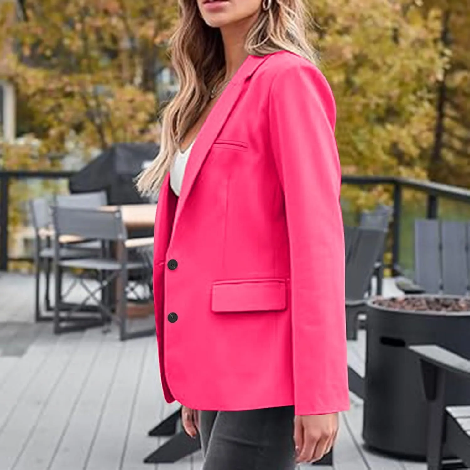 Trendy Blaze for Elegant Women 2024 Business Casual Buttoned Cardigan Suit Jacket Long Sleeve Lapel Padded Blazers