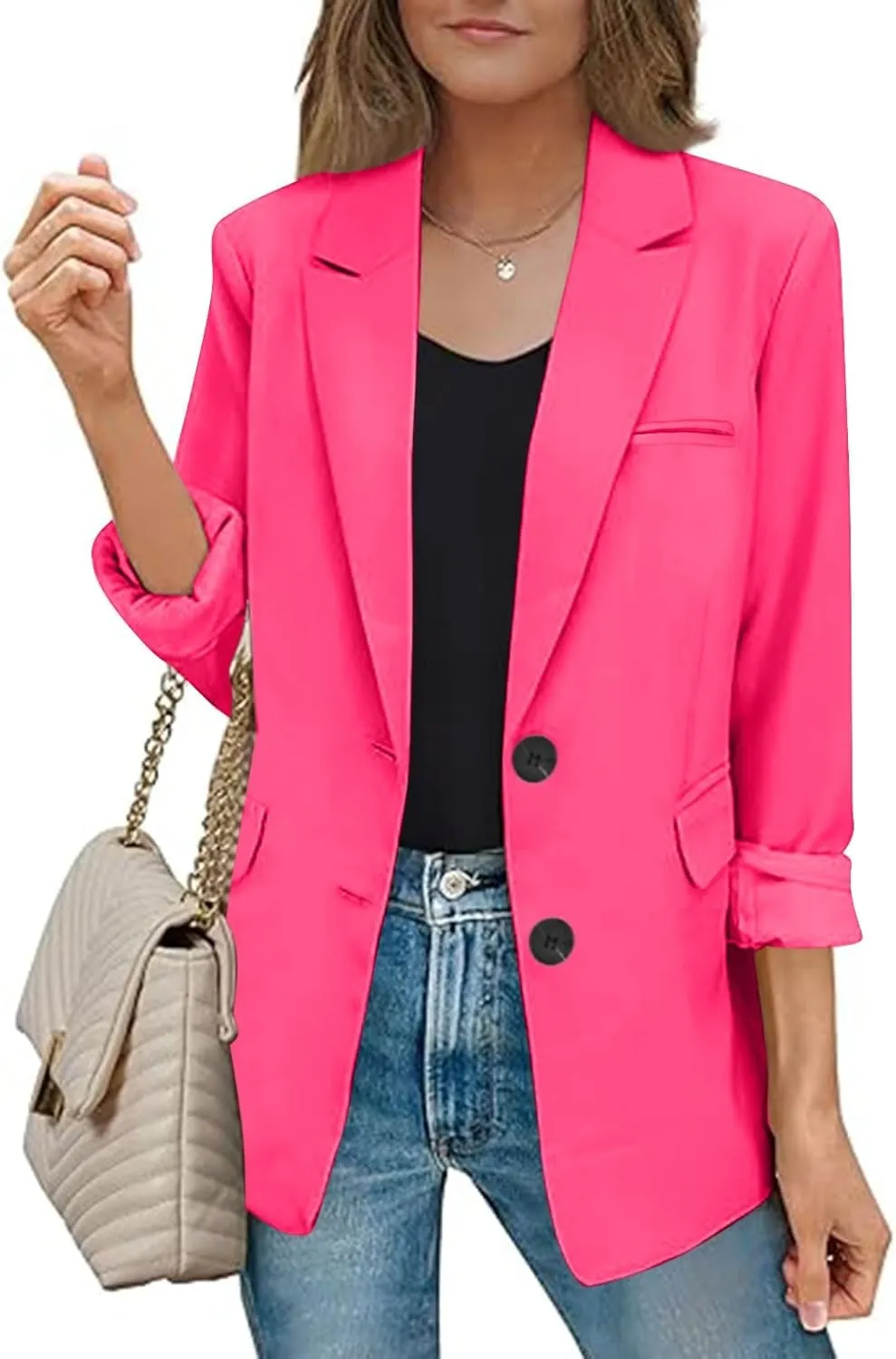 Trendy Blaze for Elegant Women 2024 Business Casual Buttoned Cardigan Suit Jacket Long Sleeve Lapel Padded Blazers