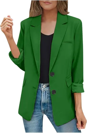 Trendy Blaze for Elegant Women 2024 Business Casual Buttoned Cardigan Suit Jacket Long Sleeve Lapel Padded Blazers