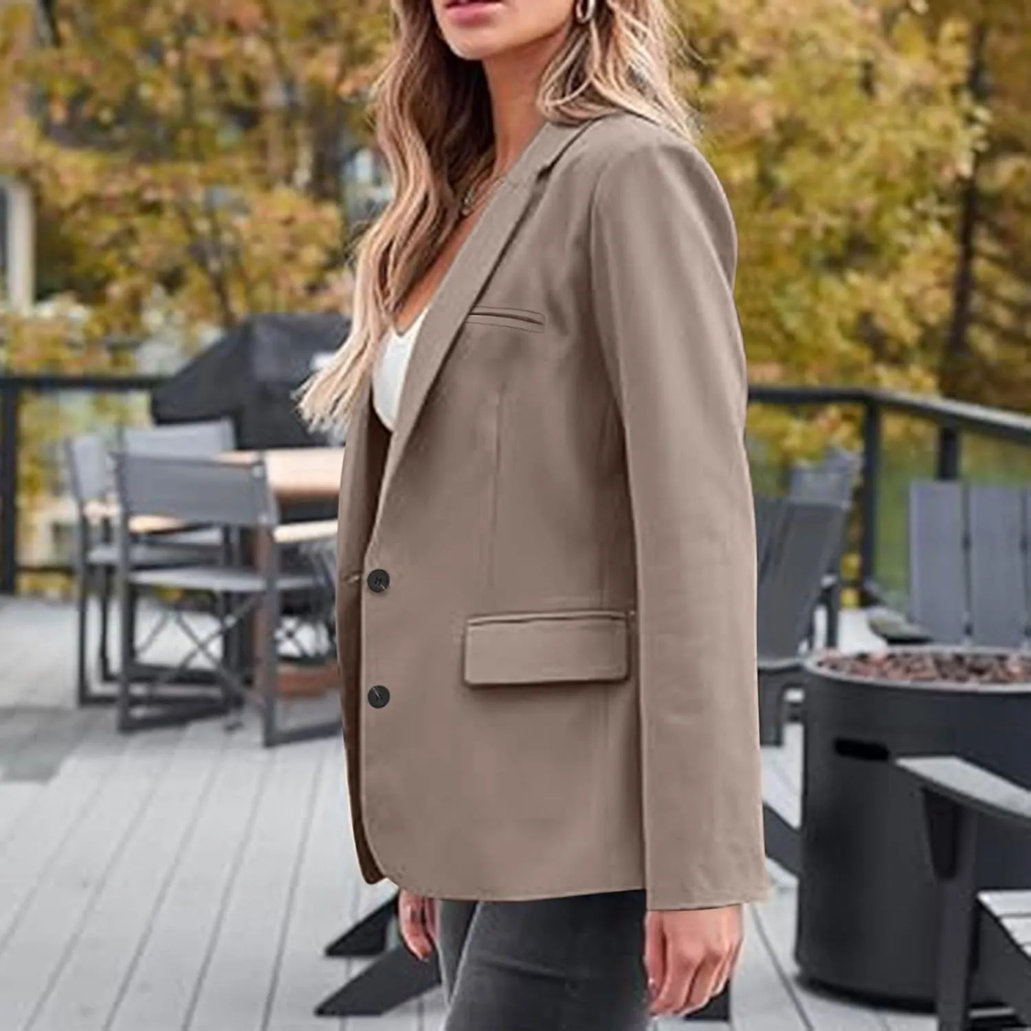 Trendy Blaze for Elegant Women 2024 Business Casual Buttoned Cardigan Suit Jacket Long Sleeve Lapel Padded Blazers